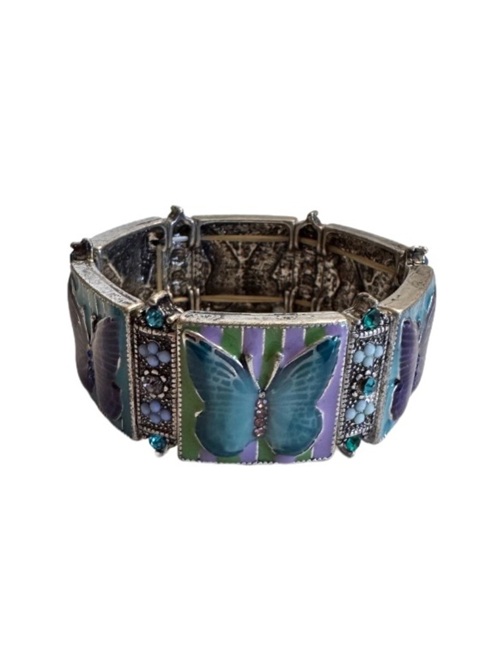 Vintage 80's Kirks Folly Enamel Butterfly Stretch Rhinestone Bracelet Jewelry